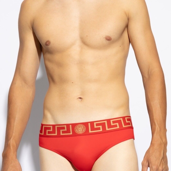 Versace Greca Border Medusa Barocco Red Swim Briefs Bathing Suit Speedo - Picture 13 of 14